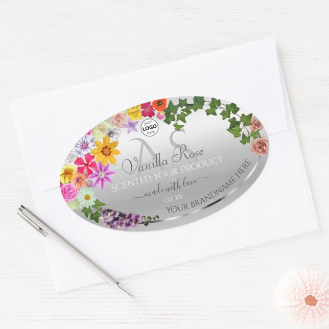 Colourful Floral Silver Product Label Monogram Log (Envelope)