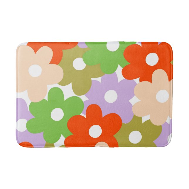 Colourful Floral Simple Tropical Flower Pattern  Bath Mat (Front)