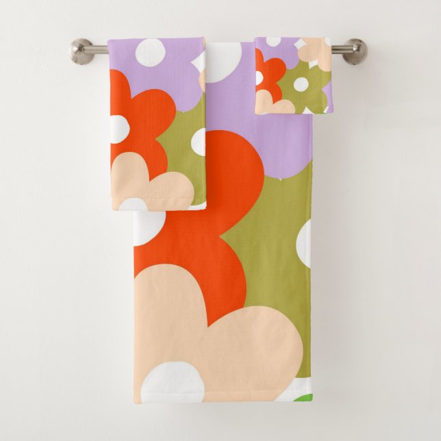 Colourful Floral Simple Tropical Flower Pattern  Bath Towel Set (Insitu)
