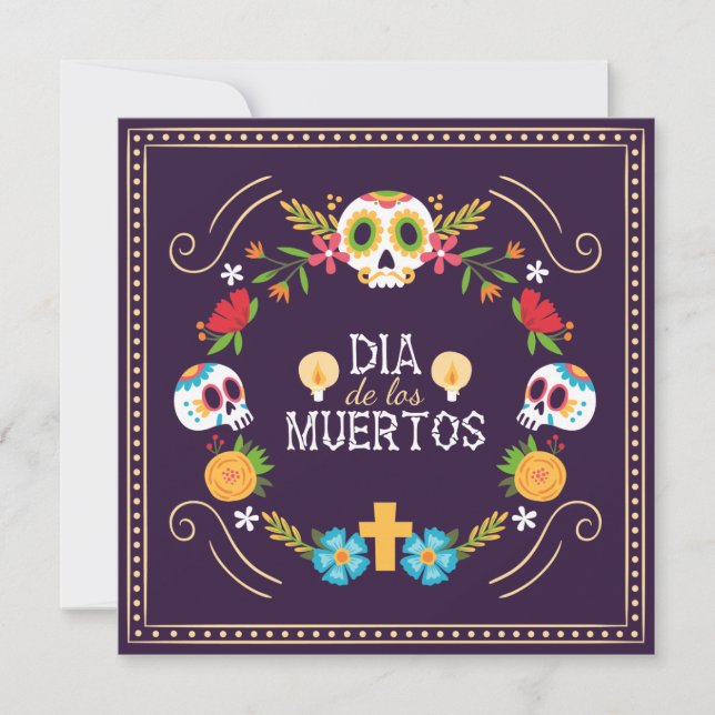 Colourful Floral Skulls Dia de Muertos | Invitatio Invitation (Front)