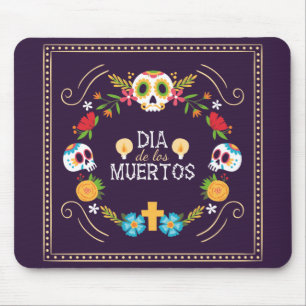Colourful Floral Skulls Dia de Muertos   Mousepad