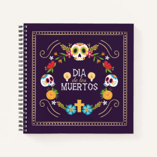 Colourful Floral Skulls Dia de Muertos Notebook
