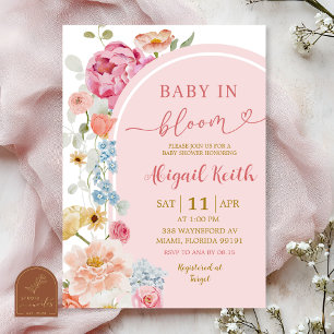 Colourful Floral Spring Baby in Bloom Invitation