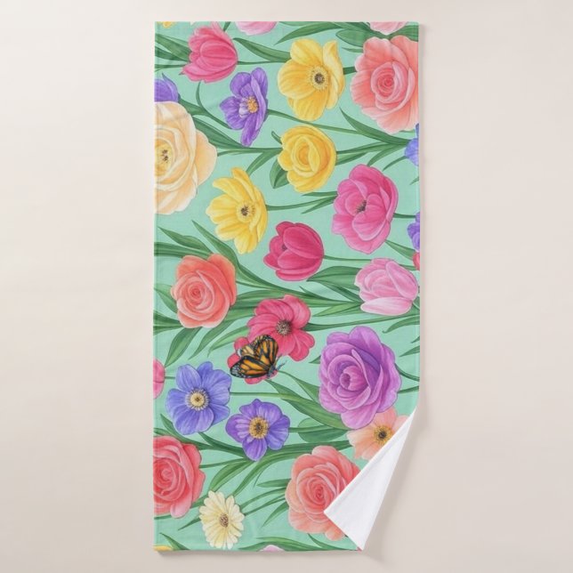 Colourful Floral/Spring Rose Bath Towel (Bath Towel)