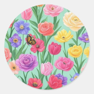 Colourful Floral/Spring Rose Classic Round Sticker