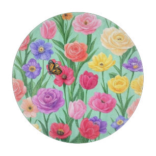 Colourful Floral/Spring Rose Cutting Board