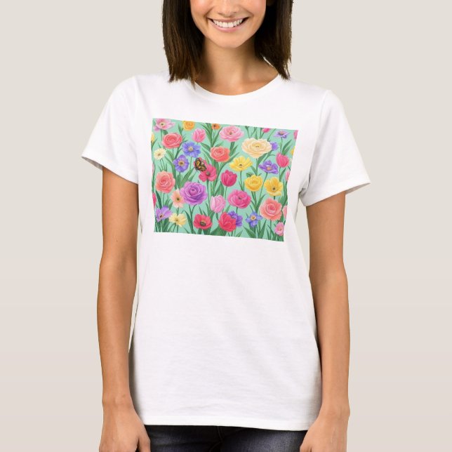Colourful Floral/Spring Rose T-Shirt (Front)