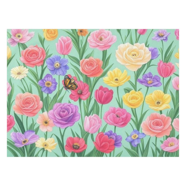 Colourful Floral/Spring Rose Tablecloth (Front (Horizontal))