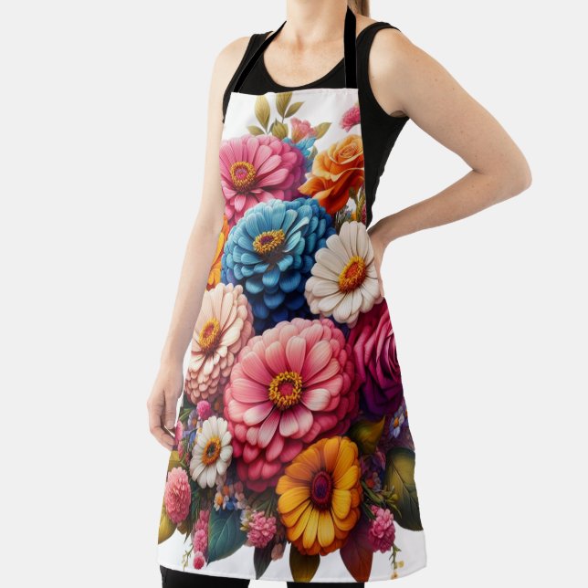 Colourful Floral/Spring Zinnia/Rose Apron (Insitu)