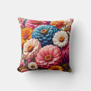 Colourful Floral/Spring Zinnia/Rose Cushion