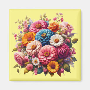 Colourful Floral/Spring Zinnia/Rose Magnet