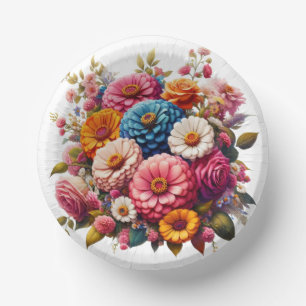 Colourful Floral/Spring Zinnia/Rose Paper Plate