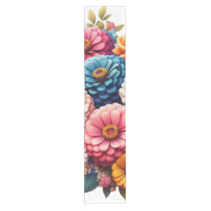 Colourful Floral/Spring Zinnia/Rose Short Table Runner