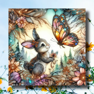 Colourful Floral Stained Glass Bunny Easter Holiday Card