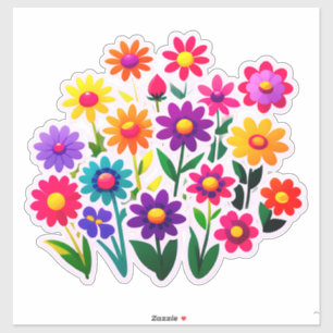 Colourful Floral Sticker Set With Bright Flowers