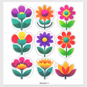Colourful Floral Sticker Set With Bright Flowers