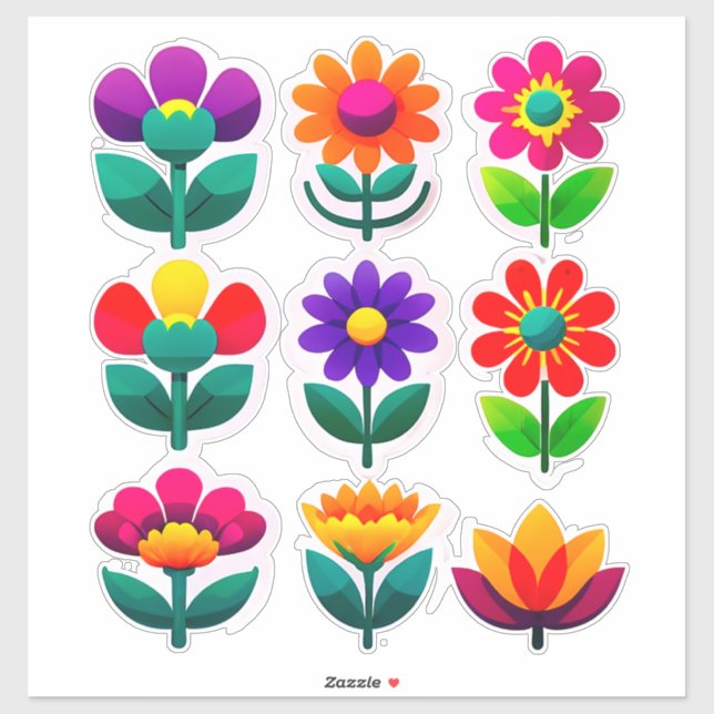 Colourful Floral Sticker Set With Bright Flowers (Sheet)