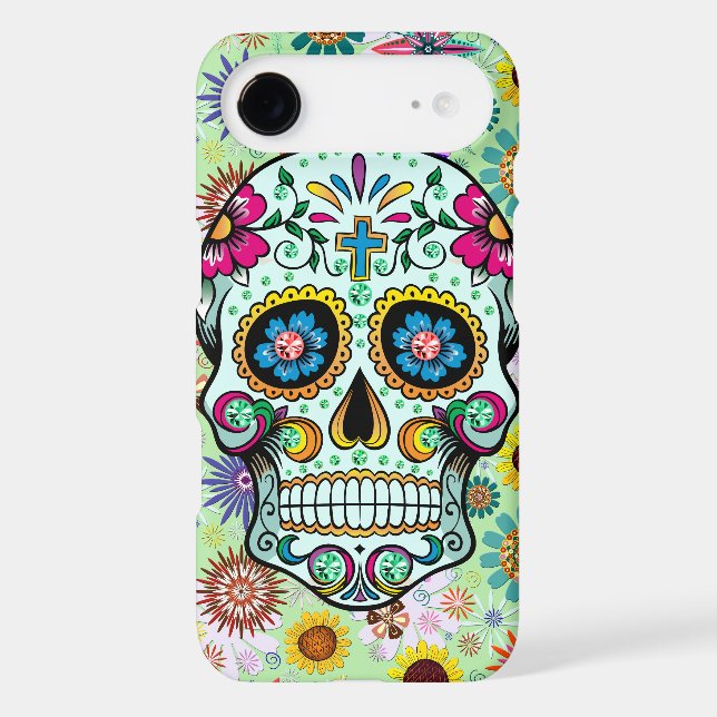 Colourful Floral Sugar Skull 3 & Diamonds Case-Mate iPhone Case (Back)