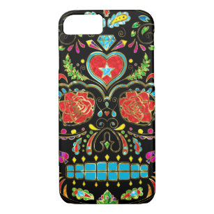 Colourful Floral Sugar Skull Glitter And Gold 2 Case-Mate iPhone Case