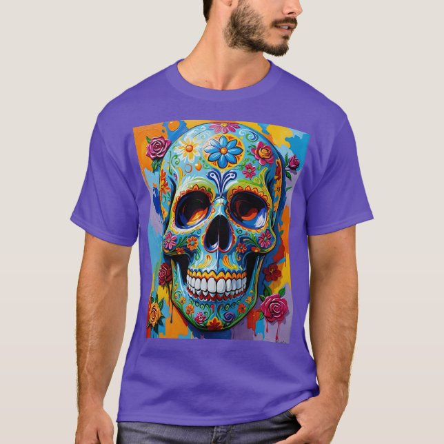 Colourful Floral Sugar Skull Shirt (Front)