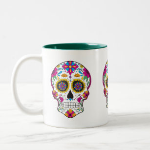 Colourful floral sugar skull Two-Tone coffee mug