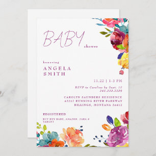 Colourful Floral Summer Baby Girl Shower Invitation