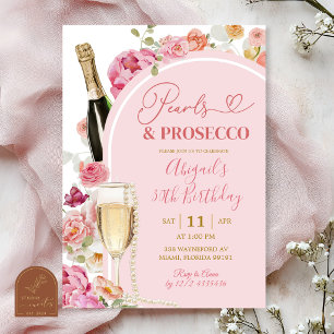 Colourful Floral Summer Pearls and prosecco Birthd Invitation