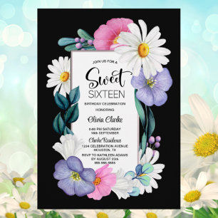 Colourful Floral Sweet Sixteen Birthday Invitation