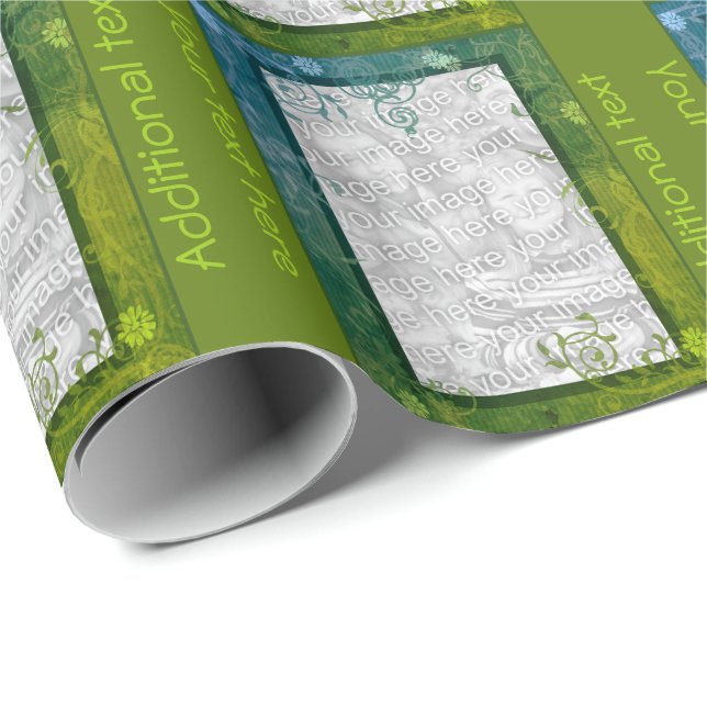 Colourful Floral Swirl Frame Photo Personalised Wrapping Paper (Roll Corner)