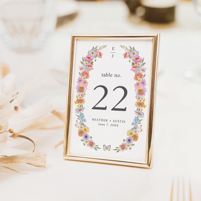 Colourful Floral Table Number (Colorful Floral Table Number Monogrammed by Painted Paperie
)