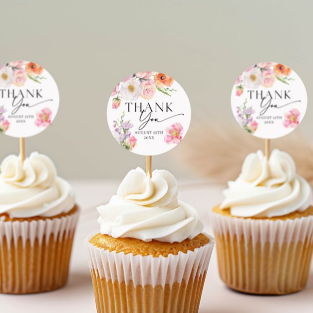 Colourful Floral Thank You Classic Round Sticker (Creator Uploaded)