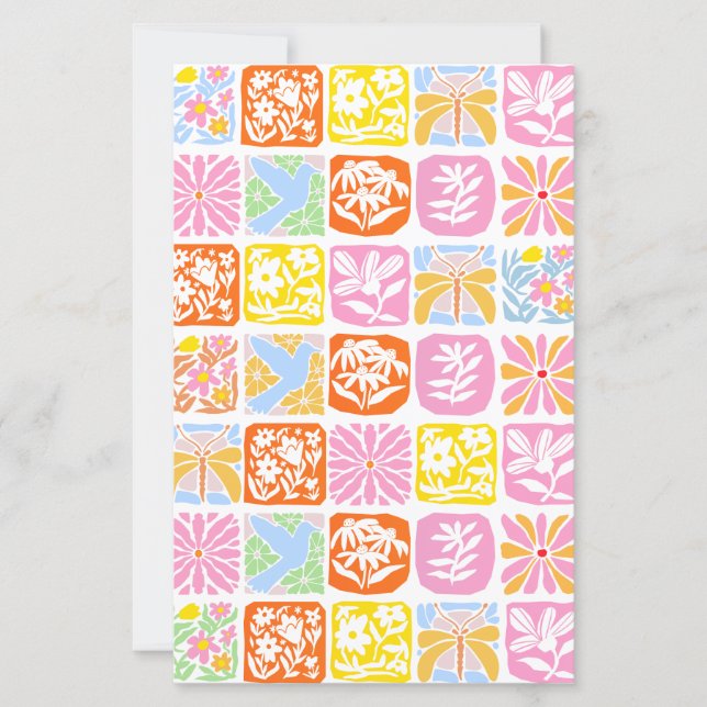  Colourful Floral Tile Botanical Folk Whimsical  (Front)