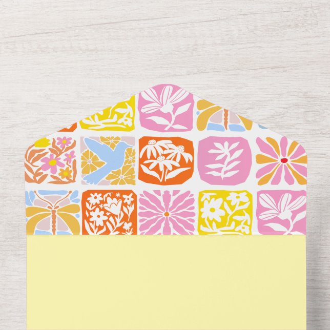  Colourful Floral Tile Botanical Folk Whimsical  All In One Invitation (Inside Top)