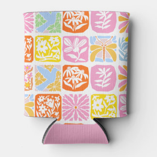 Colourful Floral Tile Botanical Folk Whimsical Can Cooler