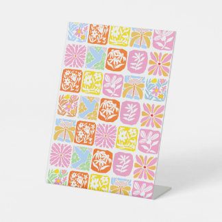 Colourful Floral Tile Botanical Folk Whimsical Pedestal Sign