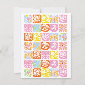 Colourful Floral Tile Botanical Folk Whimsical RSVP Card