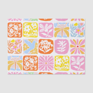 Colourful Floral Tile Botanical Folk Whimsical Tissue Paper