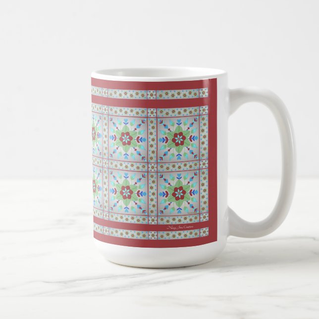 Colourful Floral Tile Pattern Mug (Red) (Right)