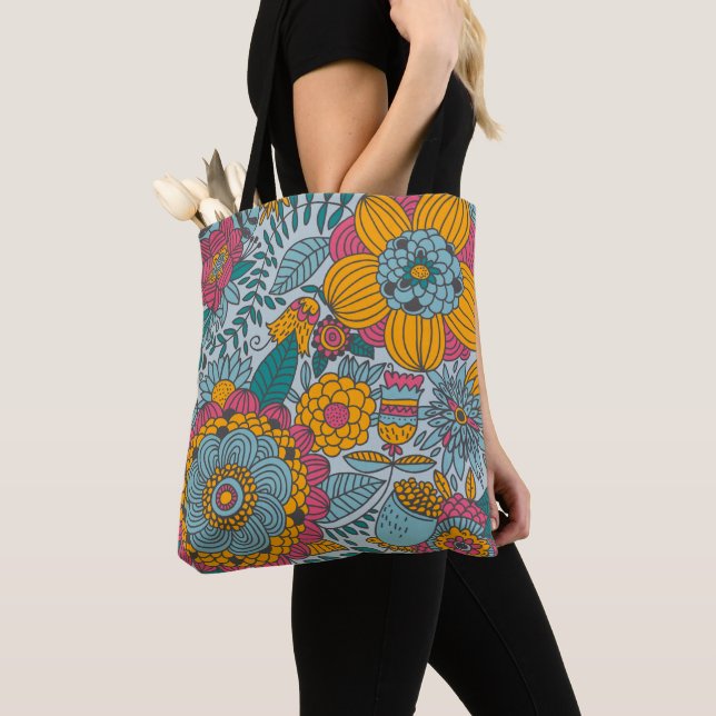 Colourful Floral Tote Bag (Close Up)