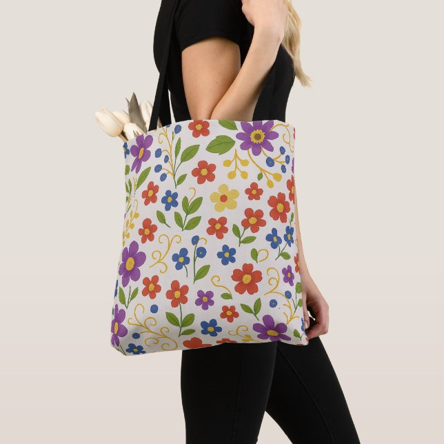 Colourful Floral Tote Bag (Close Up)