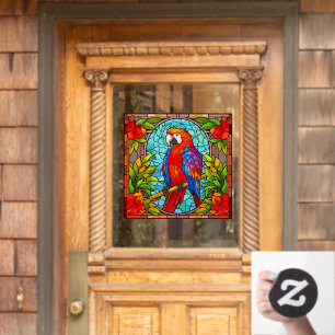 Colourful Floral Tropical Parrot Faux Stained Glas
