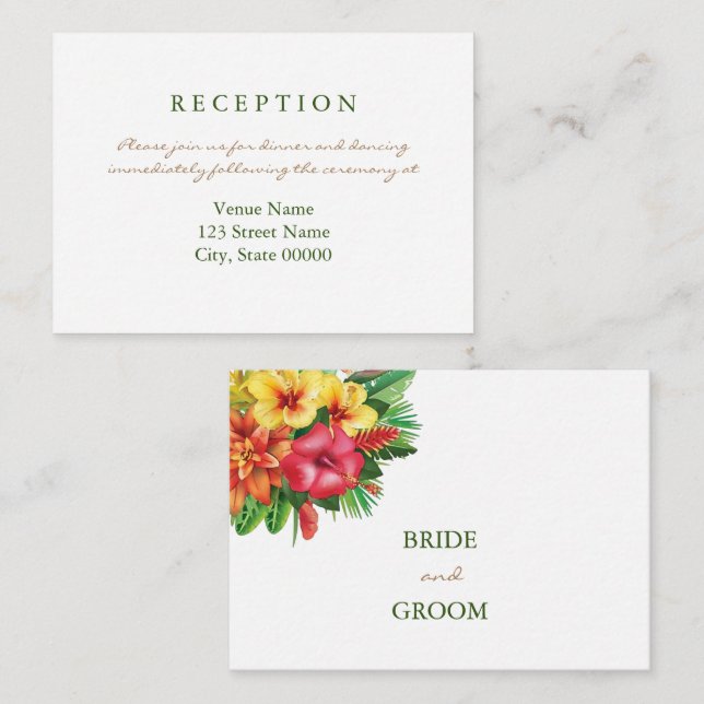 Colourful floral tropical wedding reception enclosure card (Front/Back)