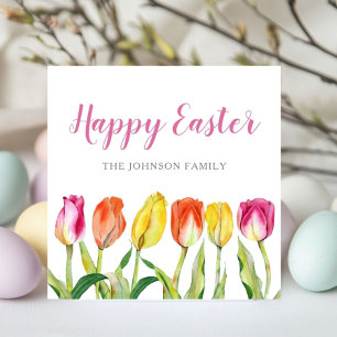 Colourful Floral Tulips Happy Easter Holiday Card