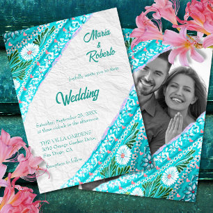 Colourful Floral Turquoise Mexican Wedding Invitation