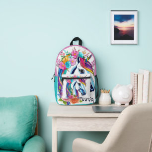 Colourful Floral Unicorn Design Personalised Custo Printed Backpack