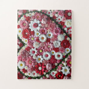 Colourful, floral valentine's day heart jigsaw puzzle
