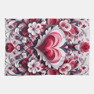Colourful, floral valentine's day heart tea towel