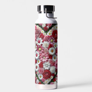 Colourful, floral valentine's day heart water bottle