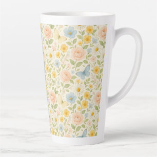 Colourful Floral vintage pattern with butterflies Latte Mug