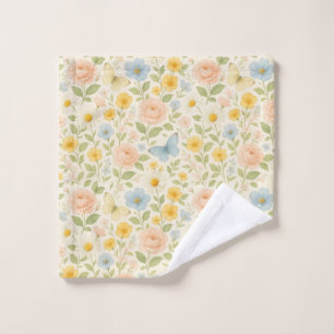 Colourful Floral vintage pattern with butterflies Wash Cloth
